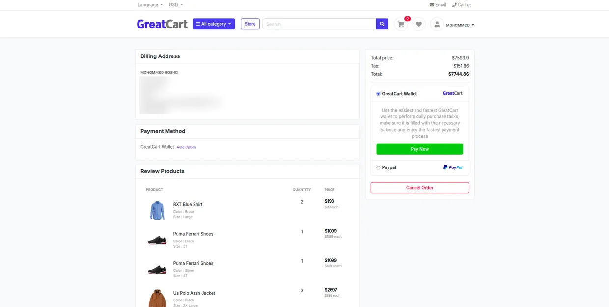 Checkout and payment
